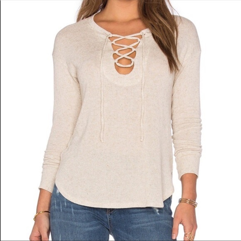 LNA Esperanza Lace-Up Pullover Sweater- Heather Colour